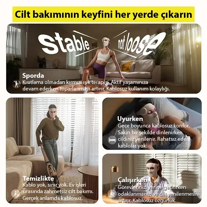 LED Yüz Maskesi - 9 Modlu Kızılötesi & Kırmızı Işık Terapisi - 480 Boncuklu Ev Tipi Cilt Bakım Aracı