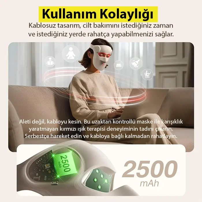 LED Yüz Maskesi - 9 Modlu Kızılötesi & Kırmızı Işık Terapisi - 480 Boncuklu Ev Tipi Cilt Bakım Aracı
