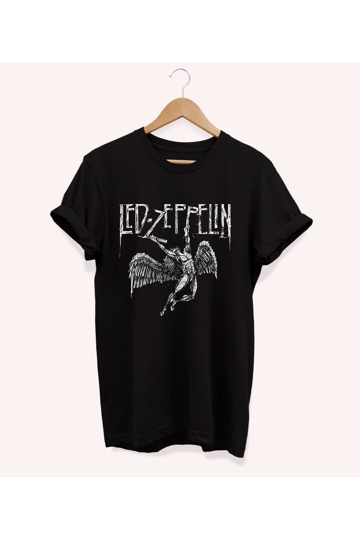 , Led Zepellin Baskılı, %100 Pamuk, Bisiklet Yaka, Basic T-shirt,