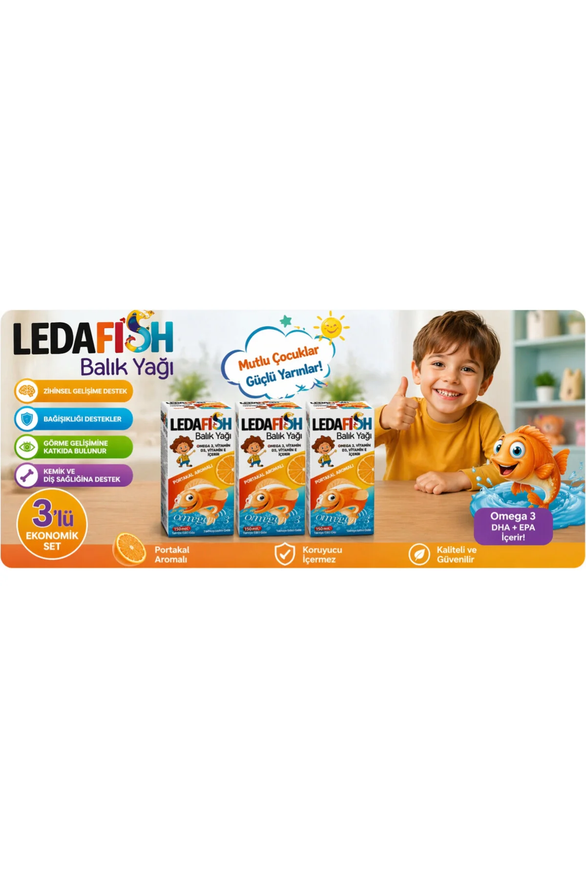 Ledafish Balık Yağı 150 Ml Portakal Aromalı 3 Adet