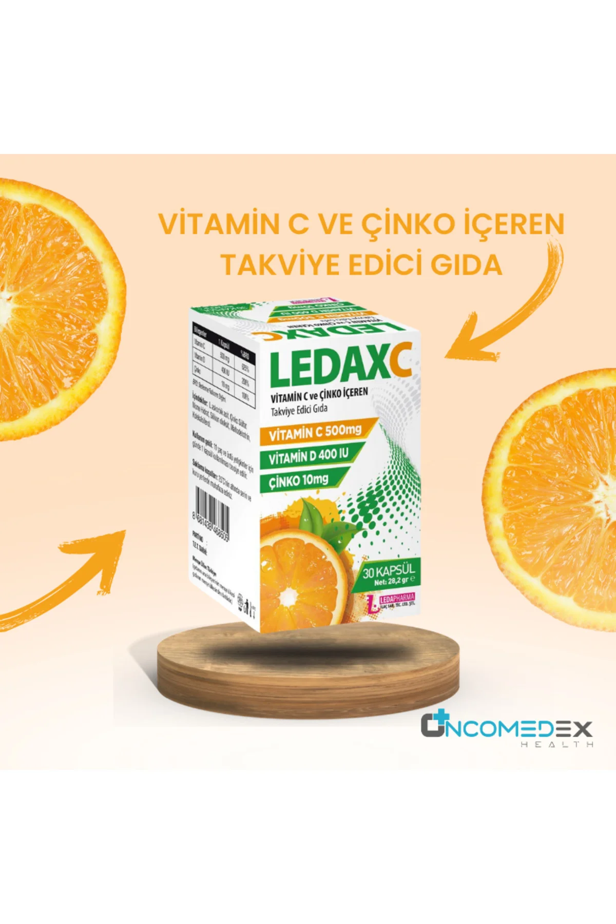 Ledax C Vitamini 500 Mg, D, Ve Çinko İçeren 30 Kapsül