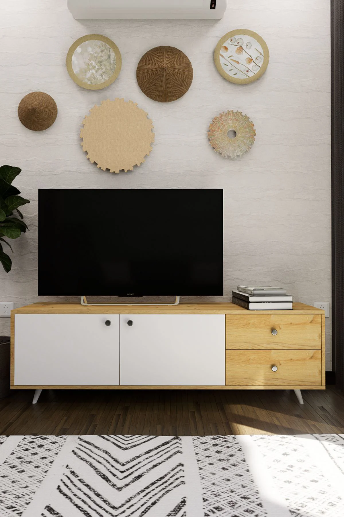 Leder Modern Dekoratif TV Ünitesi Televizyon Sehpası Atlantik Çam