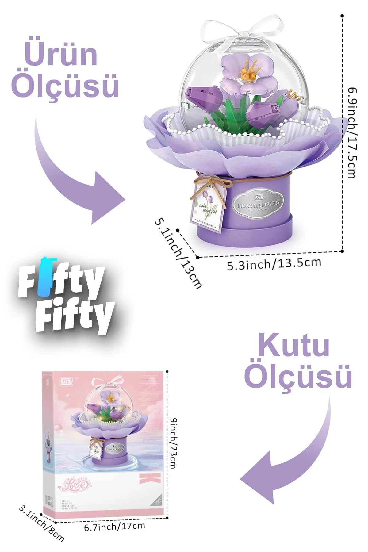 Ledli Mor Dekoratif ve Koleksiyonluk Çiçek Buketi 272 Parça Çiçek Modeli Yapım Seti FF1297