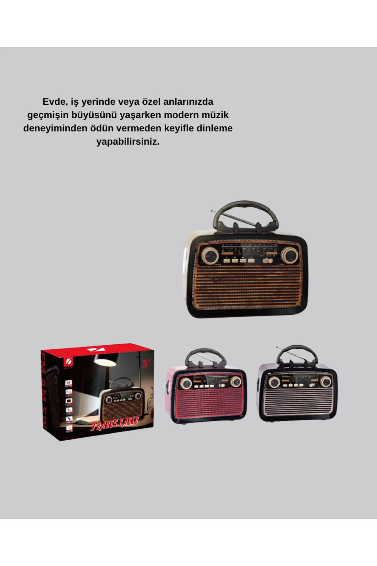 LED’li Nostaljik Bluetooth Hoparlör – Vintage Tasarım, Ahşap Doku