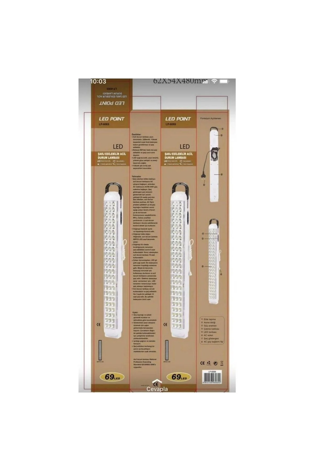 Ledpoint Lp-6069 Akülü 69 Led Şarjlı Işıldak