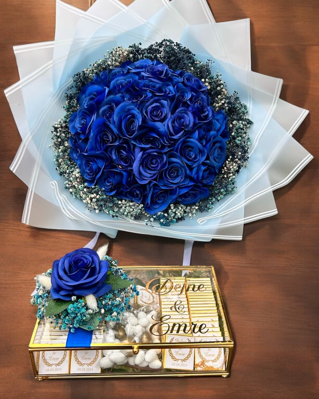 Cyzhome Leia Gold Söz Nişan Kız İsteme Çikolatası Ve İsteme Çiçeği Seti