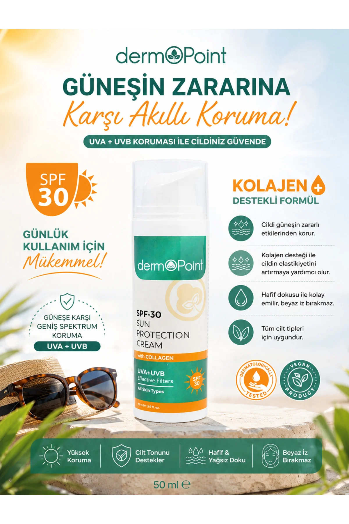 Leke Karşıtı Aydınlatıcı Etkili SPF30+ Kolajenli Yüz Güneş Kremi Fiyatı, Yorumları ve Özellikleri