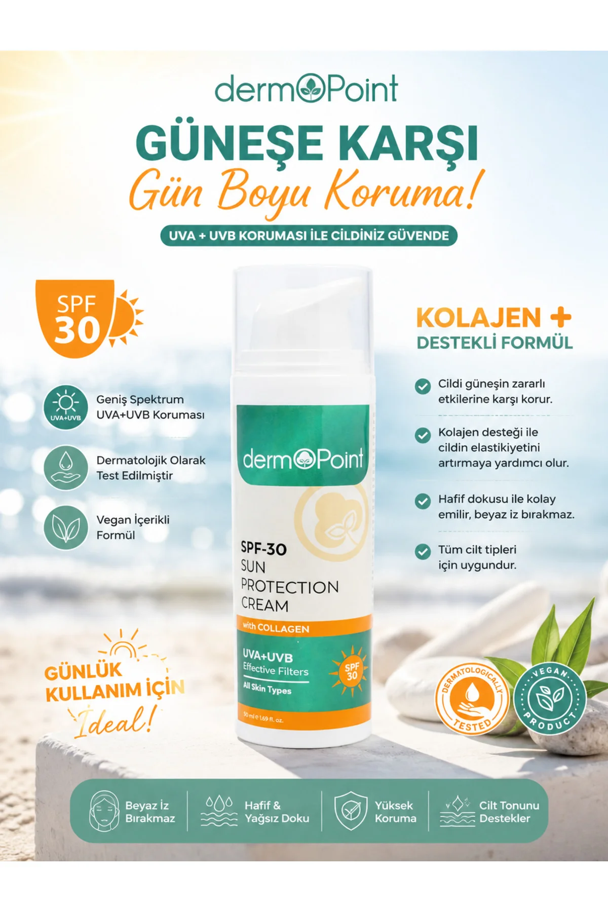 Leke Karşıtı Aydınlatıcı Etkili SPF30+ Kolajenli Yüz Güneş Kremi Fiyatı, Yorumları ve Özellikleri