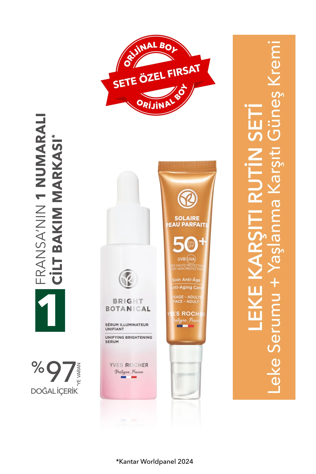 Leke Karşıtı Rutin Seti-C Vitamini Leke Serumu 30ml &Yaşlanma Karşıtı Güneş Kremi 50+ SPF 40 ml