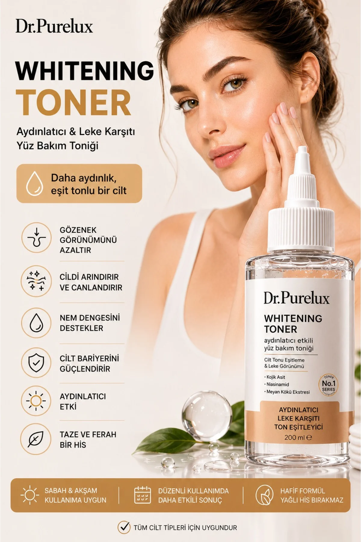 Leke Karşıtı - Ton Eşitleme Whitening Toner 200 ML | Kojik Asit, 