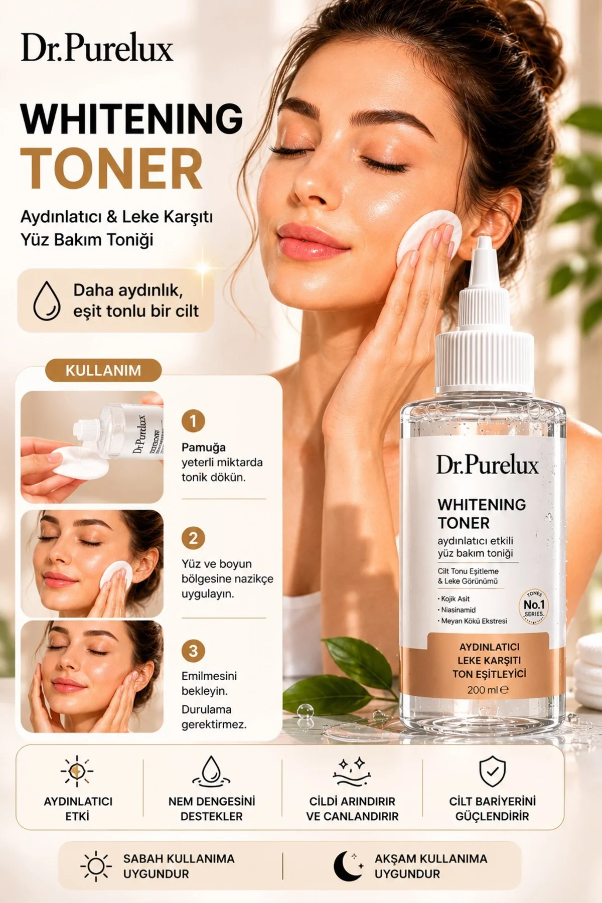 Leke Karşıtı - Ton Eşitleme Whitening Toner 200 ML | Kojik Asit, 