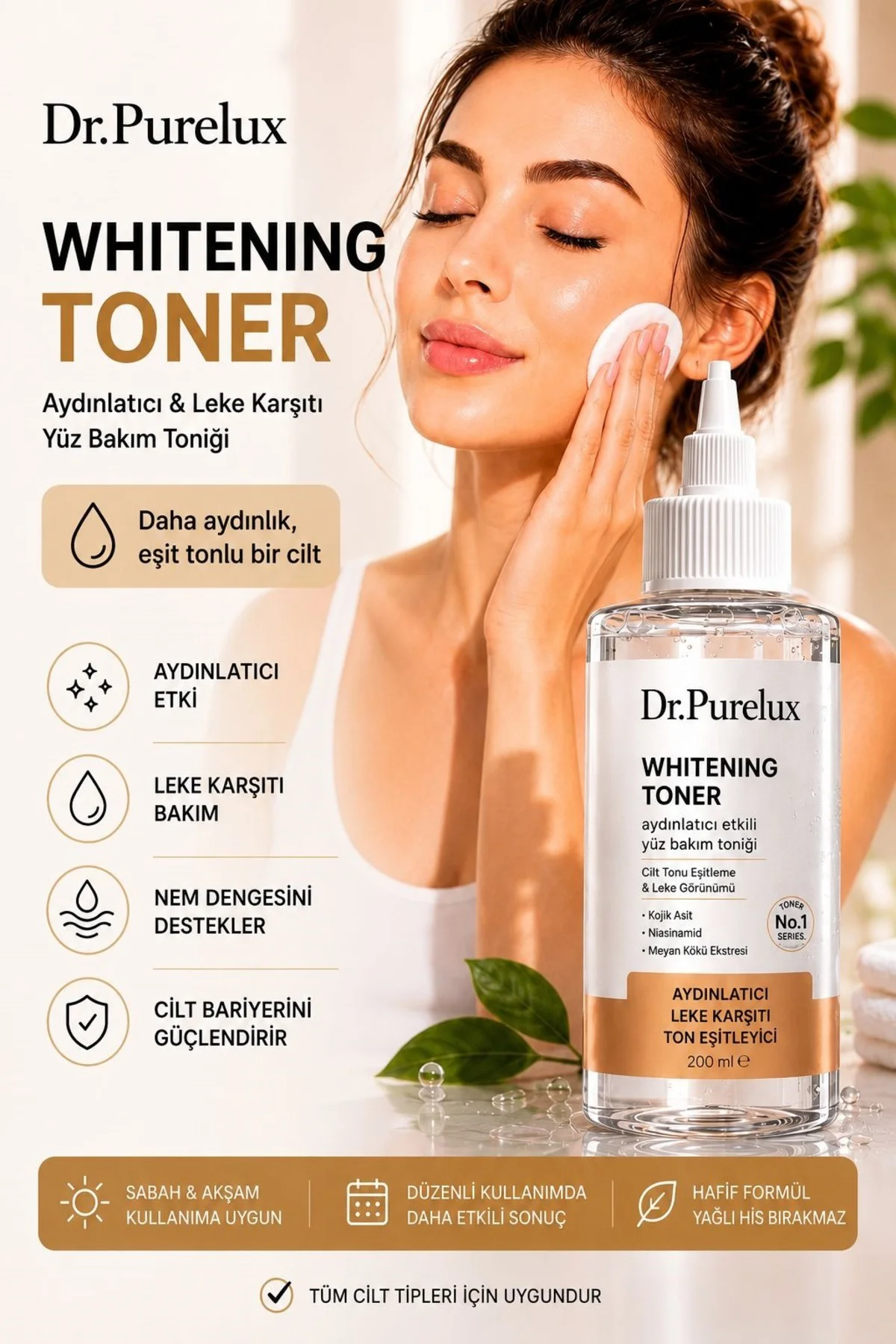 Leke Karşıtı - Ton Eşitleme Whitening Toner 200 ML | Kojik Asit, 