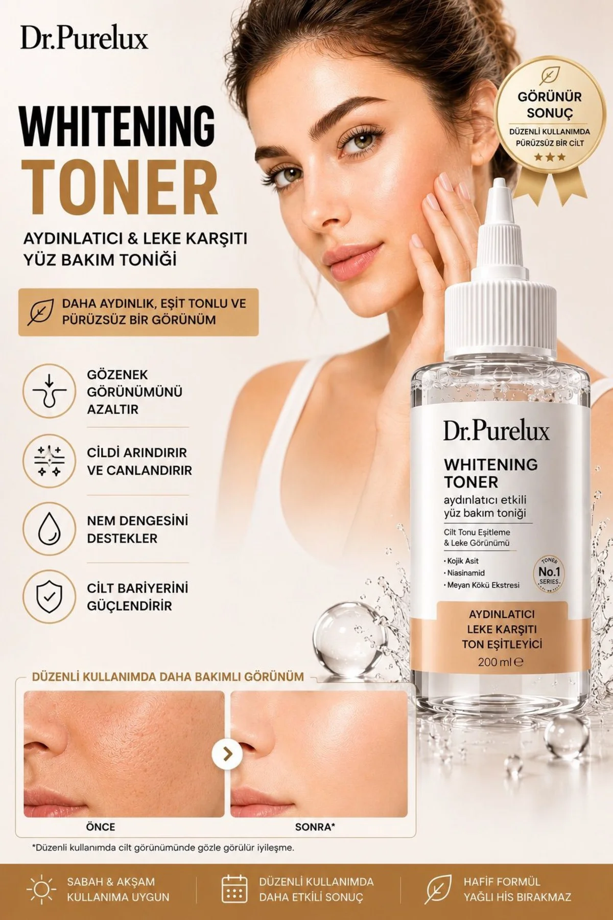 Leke Karşıtı - Ton Eşitleme Whitening Toner 200 ML | Kojik Asit, 