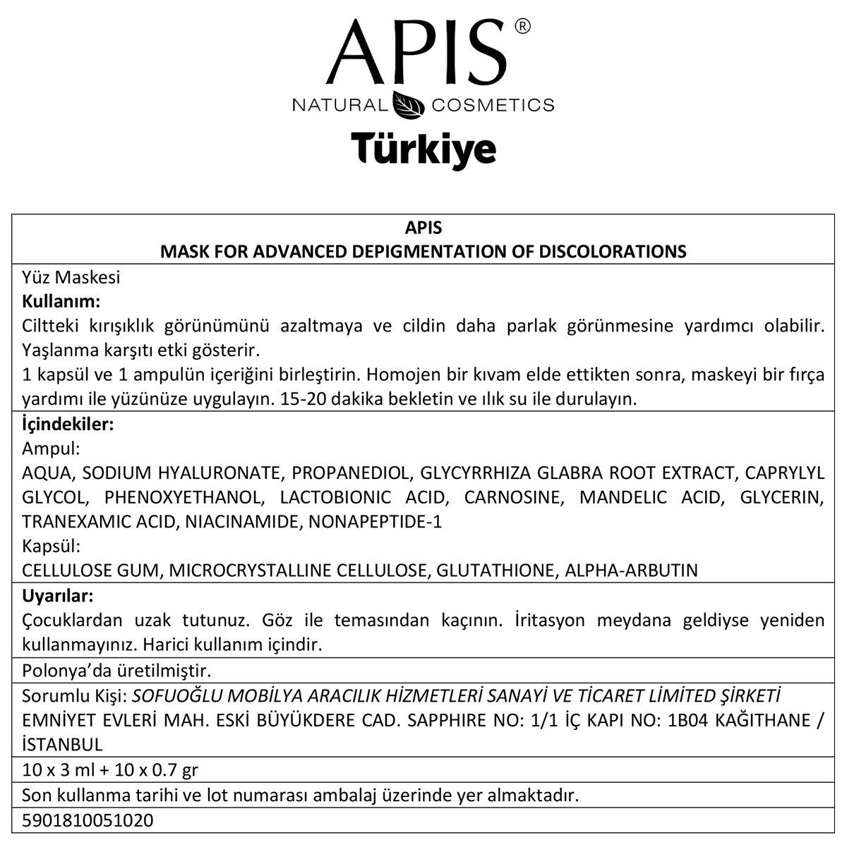 Apis Natural Cosmetics Leke Karşıtı Ve Cilt Tonu Eşitleyici Parlaklık Maskesi