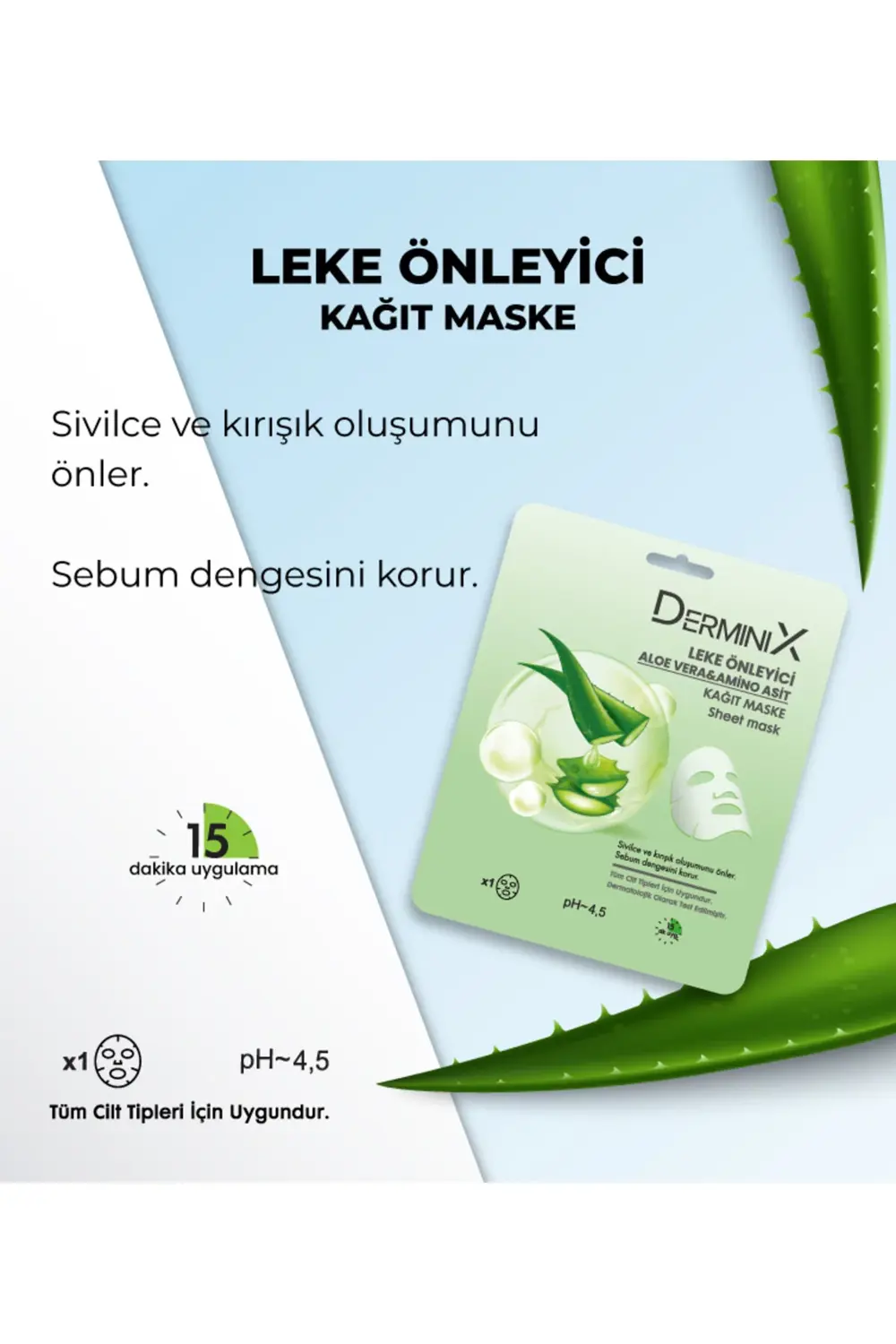 Leke Önleyici Aloe Vera Ve Amino Asit Içeren Yüz Kağıt Maskesi