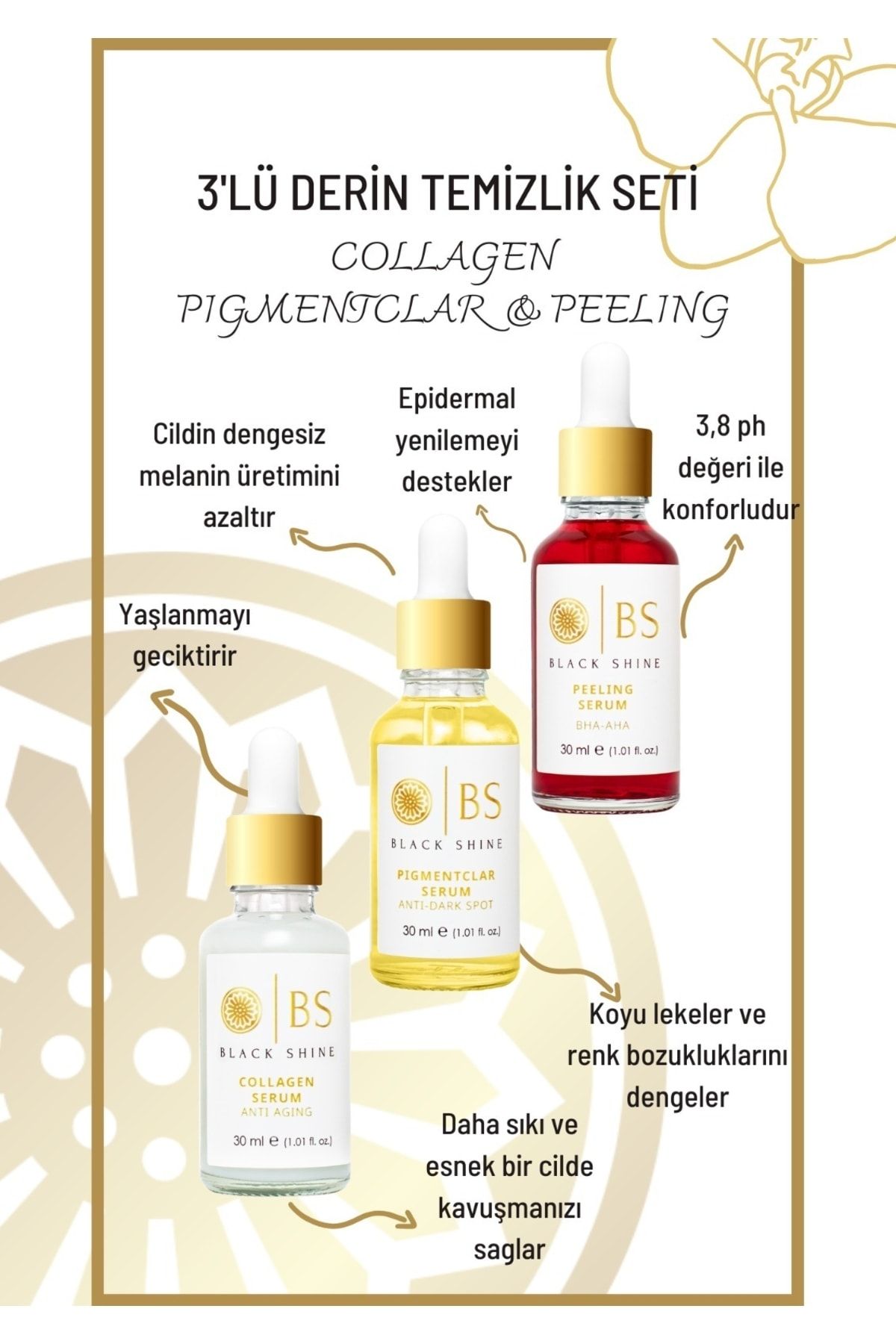 Black Shine Bs Leke Serumu 30 Ml Collogen Serum 30 Ml Peeling Serum 30 Ml Byxkrm0035