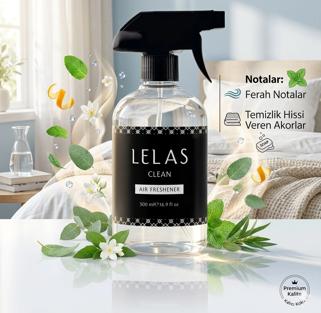 LELAS Freshener Clean Oda Spreyi 500 ML – Ferahlatıcı ve Temiz Od