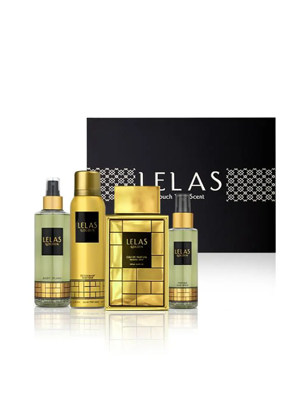 Lelas Golden 85 ML EDP 4'lü Unisex Parfüm Seti - Siyah Kutulu-158 Lelas Golden 85 ML EDP 4'lü Unisex Parfüm Seti - Siyah Kutulu-158