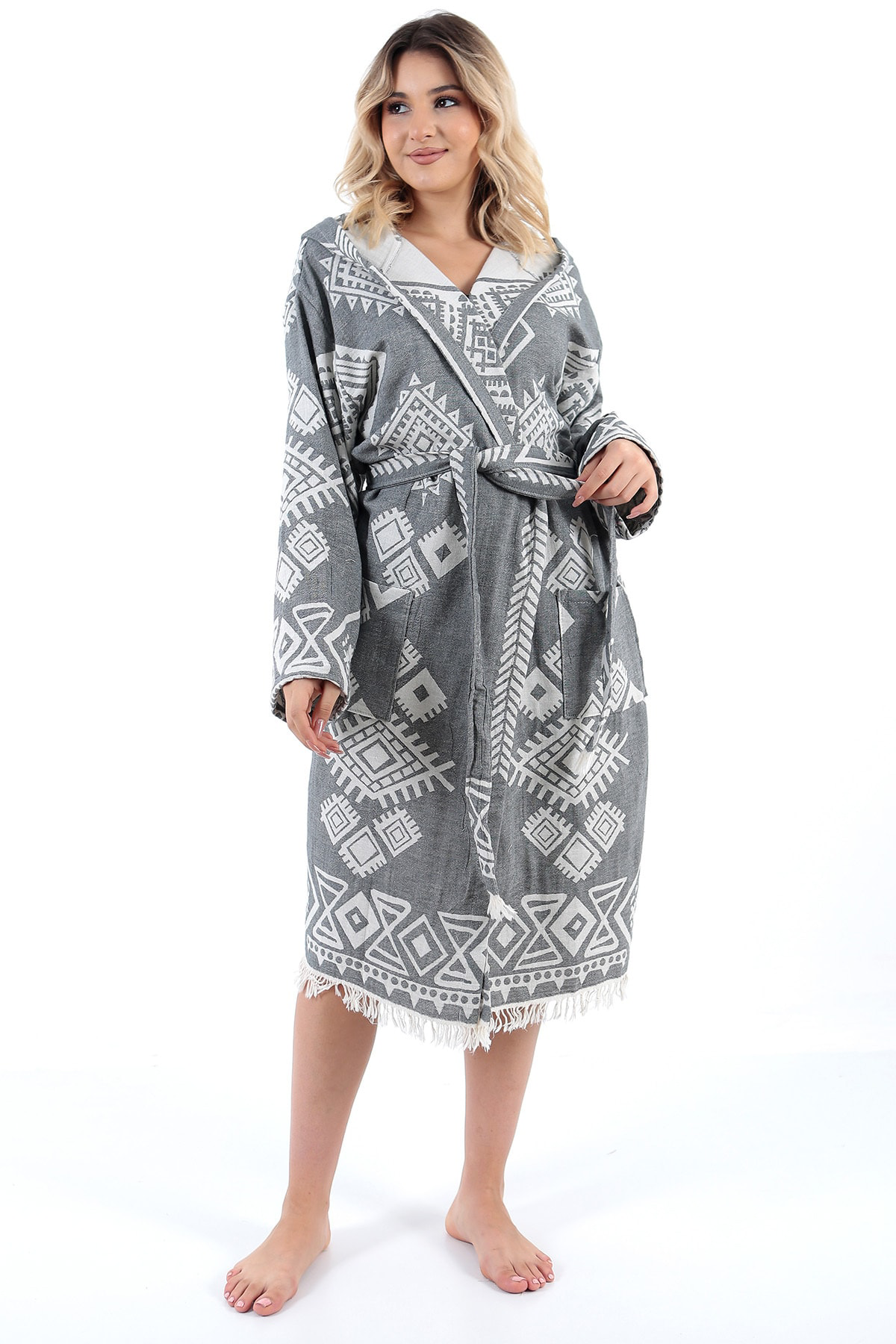 Lena Double Face Peştemal Bornoz Siyah