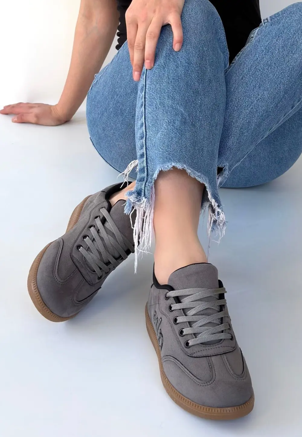 Lendo Gri Süet Bağcıklı Spor Ayakkabı