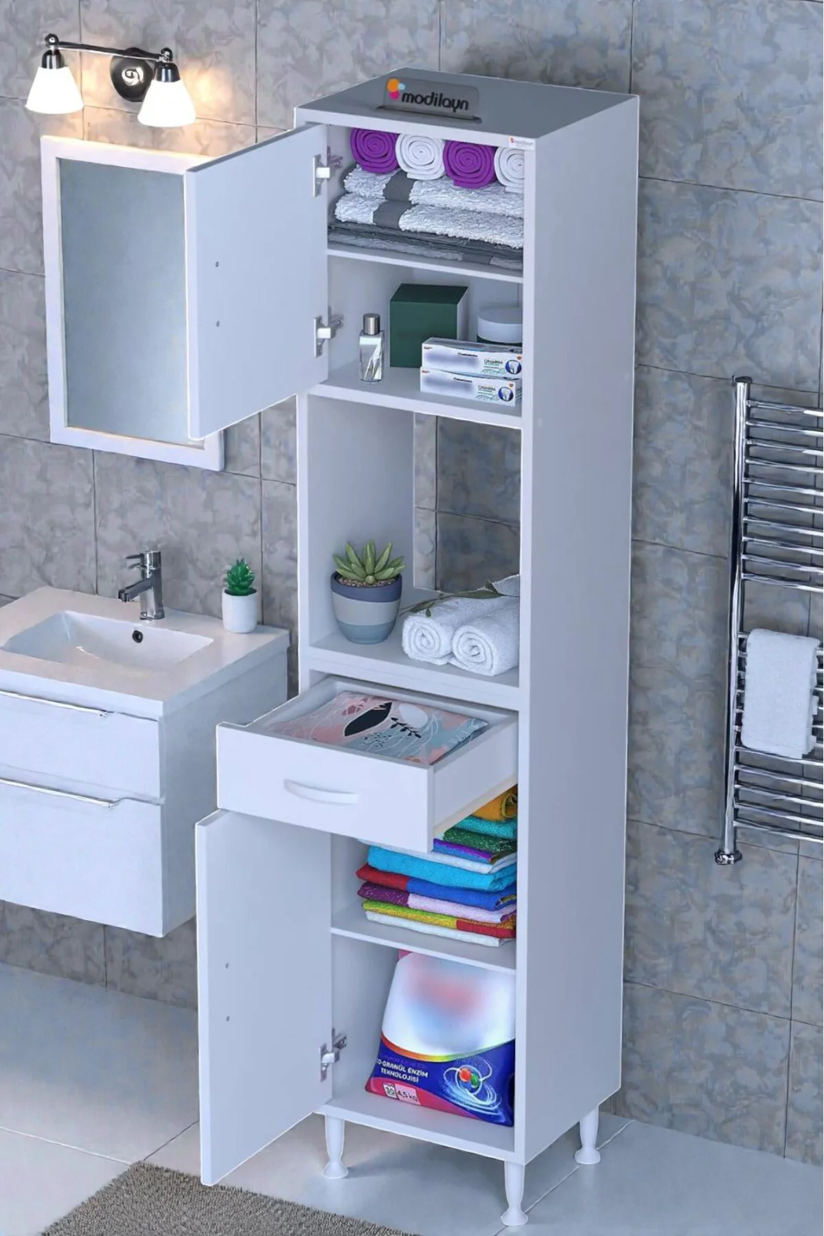 Leno Tek Kapaklı 35 cm Düzenleyici Dolap Banyo/Mutfak Dolabı 35x1