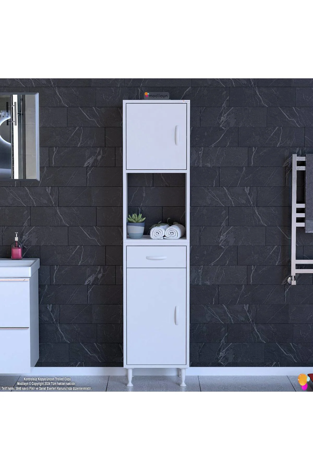 Leno Tek Kapaklı 35 cm Düzenleyici Dolap Banyo/Mutfak Dolabı 35x1