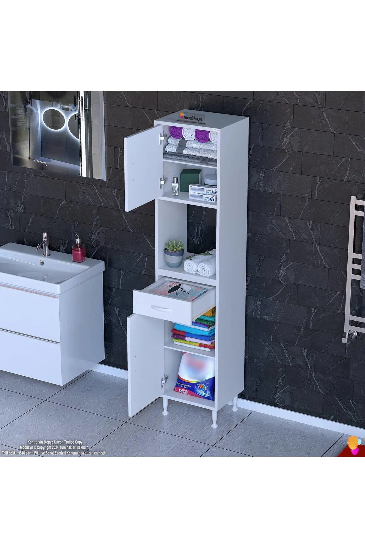 Leno Tek Kapaklı 40 cm Düzenleyici Dolap Banyo/Mutfak Dolabı 40x1