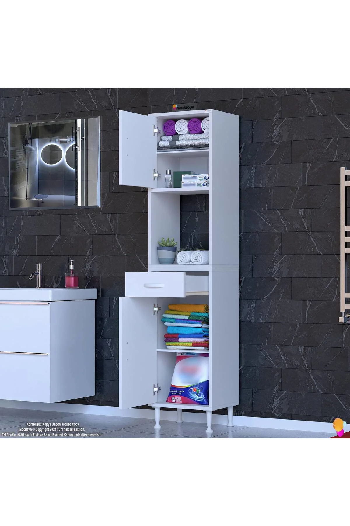 Leno Tek Kapaklı 40 cm Düzenleyici Dolap Banyo/Mutfak Dolabı 40x1