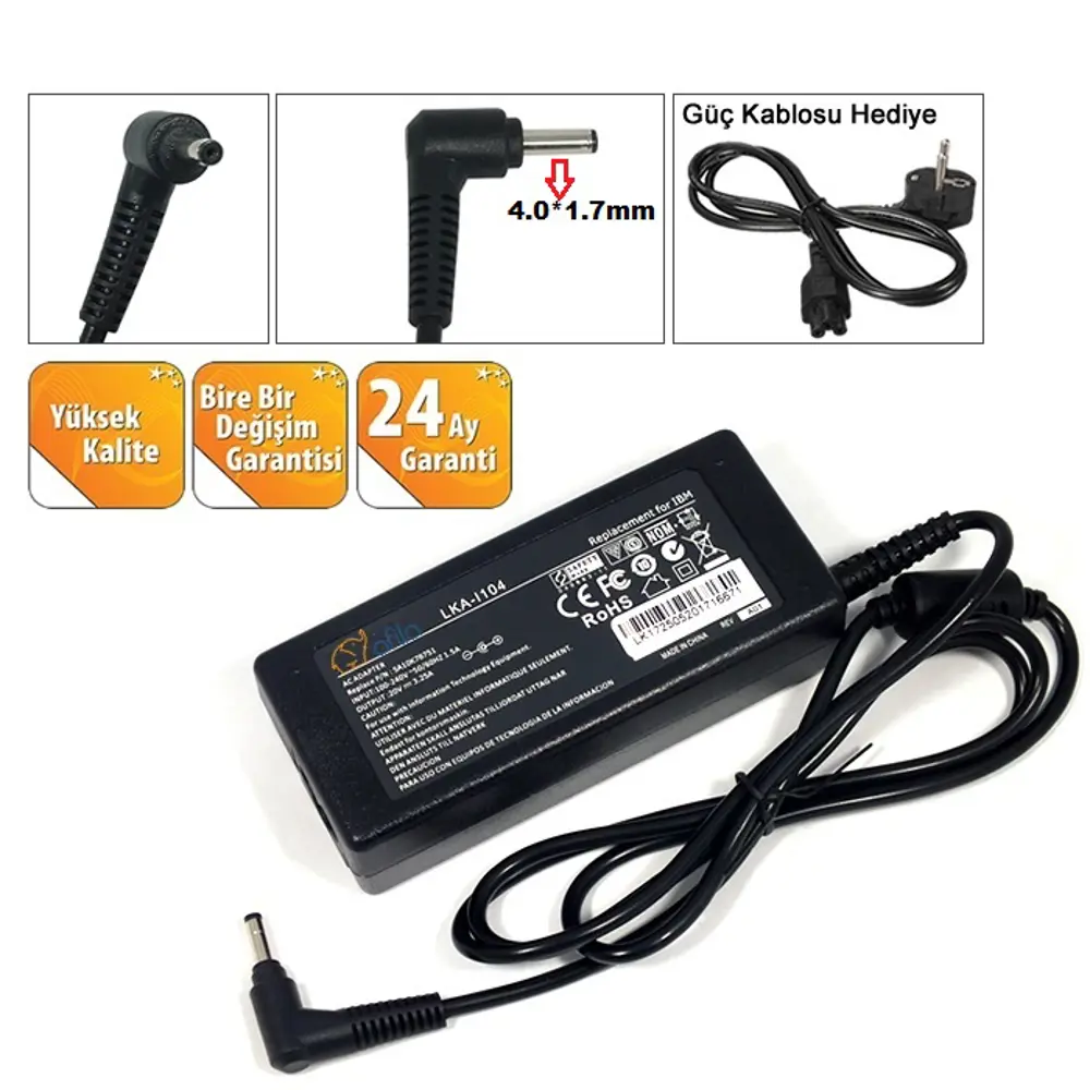 Lenovo uyumlu 20V 3.25A 65W (4.0*1.7mm) Notebook Adaptörü, Şarj C
