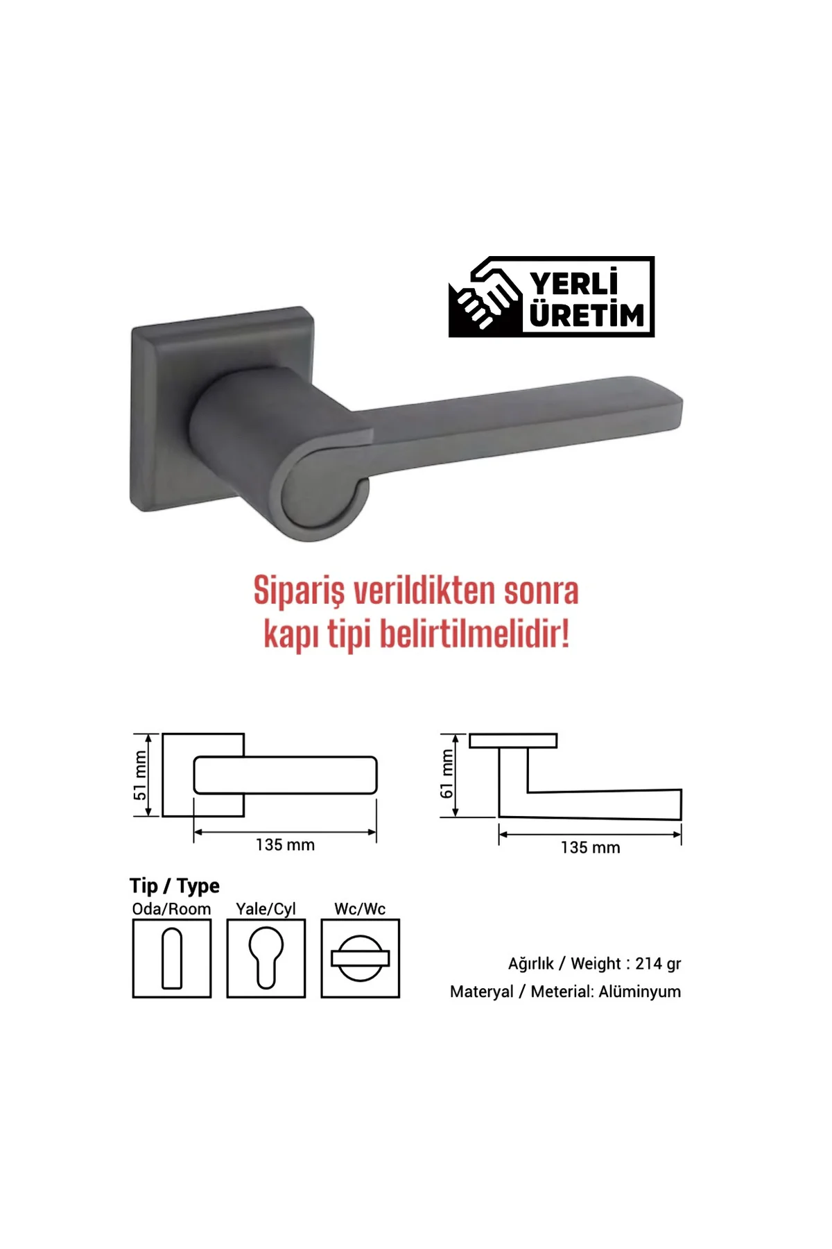 LEON ROZETLİ ANTRASİT KAPI KOLU
