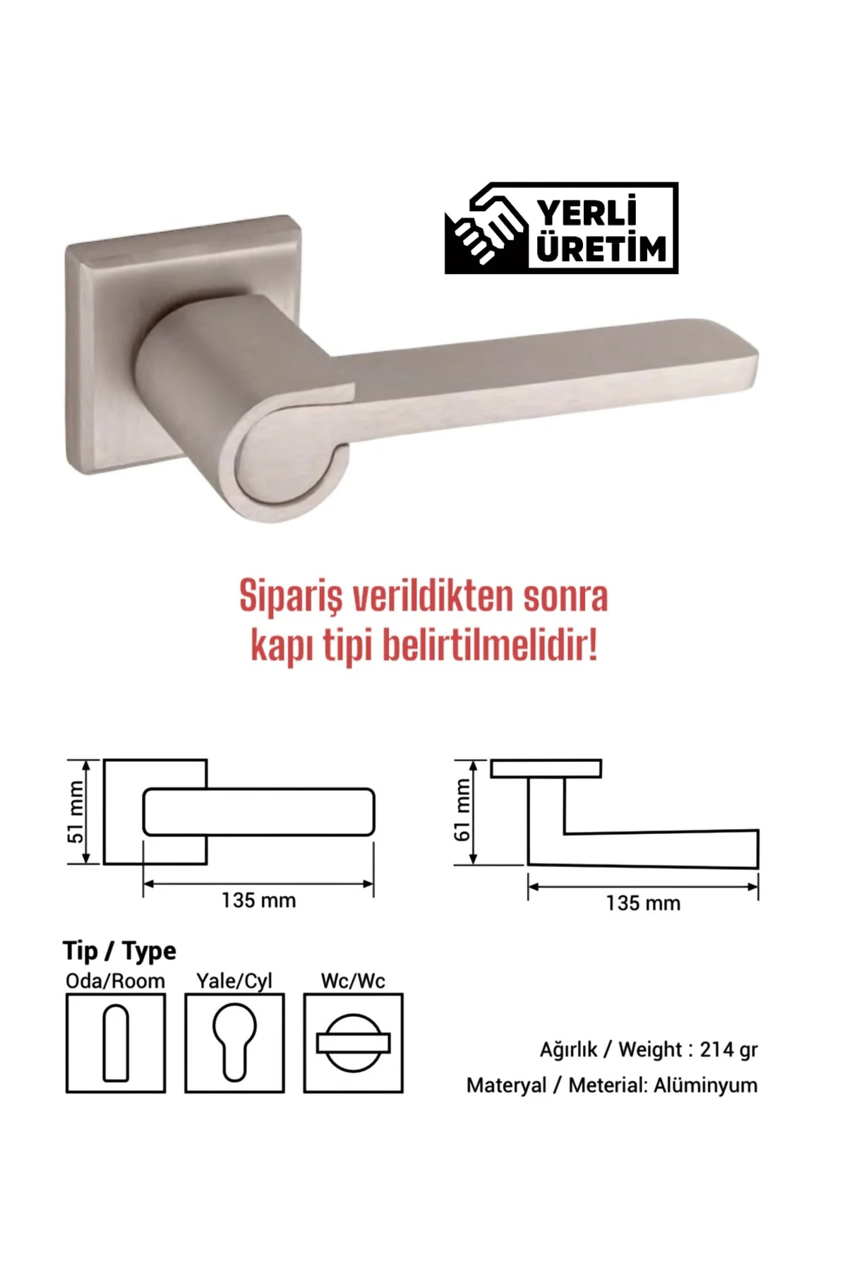 LEON ROZETLİ SATEN KAPI KOLU
