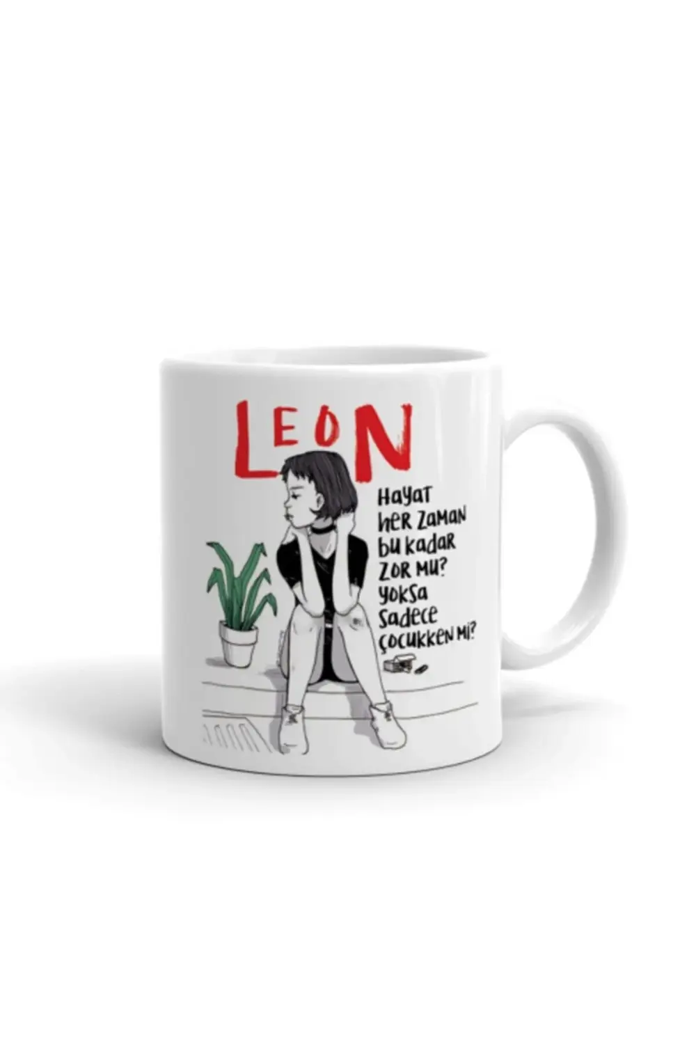 Leon Seramik Baskılı Beyaz Kupa