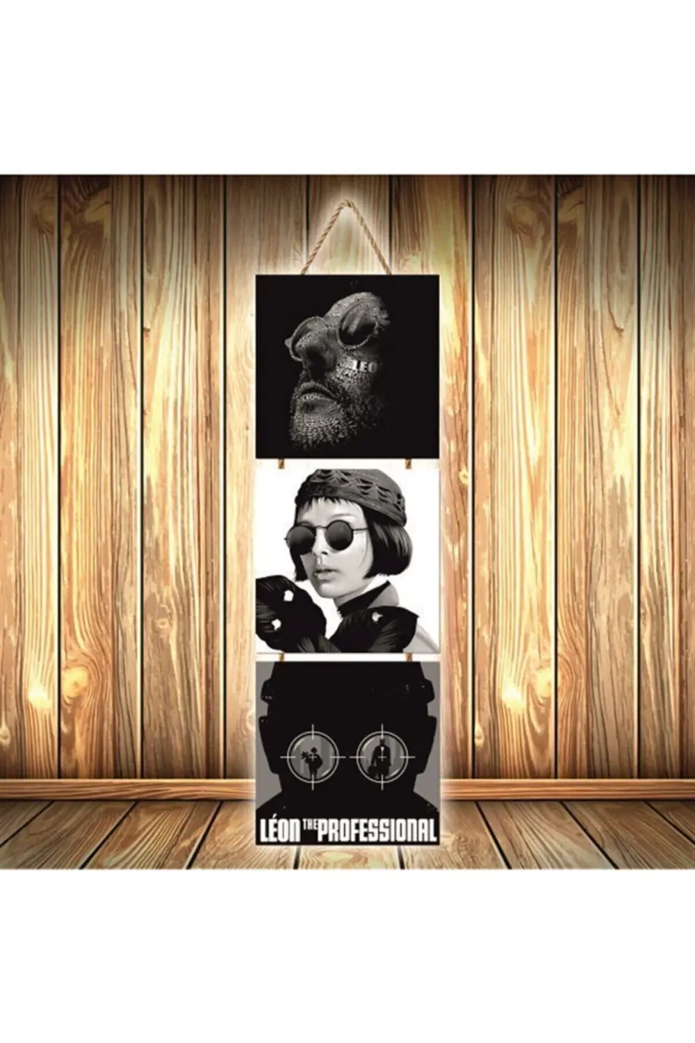 Leon The Professional Tasarımlı Üçlü Retro Ahşap Poster Ü395