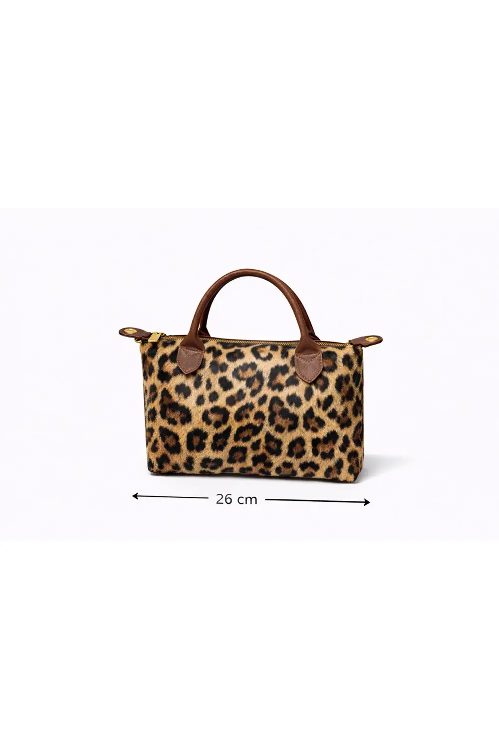 Leona Kahve Saplı Leopar Mini Tote Çanta