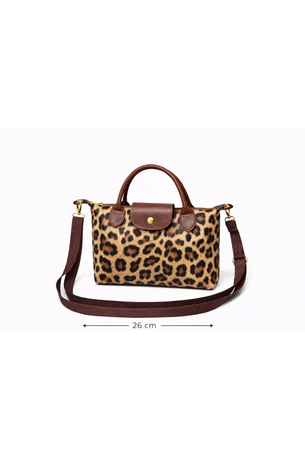 Leona Kahve Saplı Leopar Mini Tote Çanta