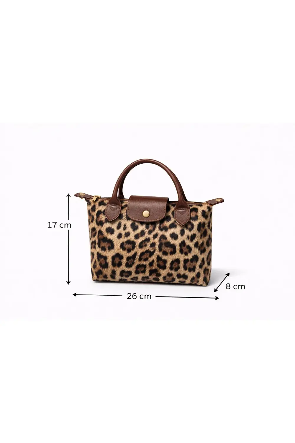 Leona Kahve Saplı Leopar Mini Tote Çanta