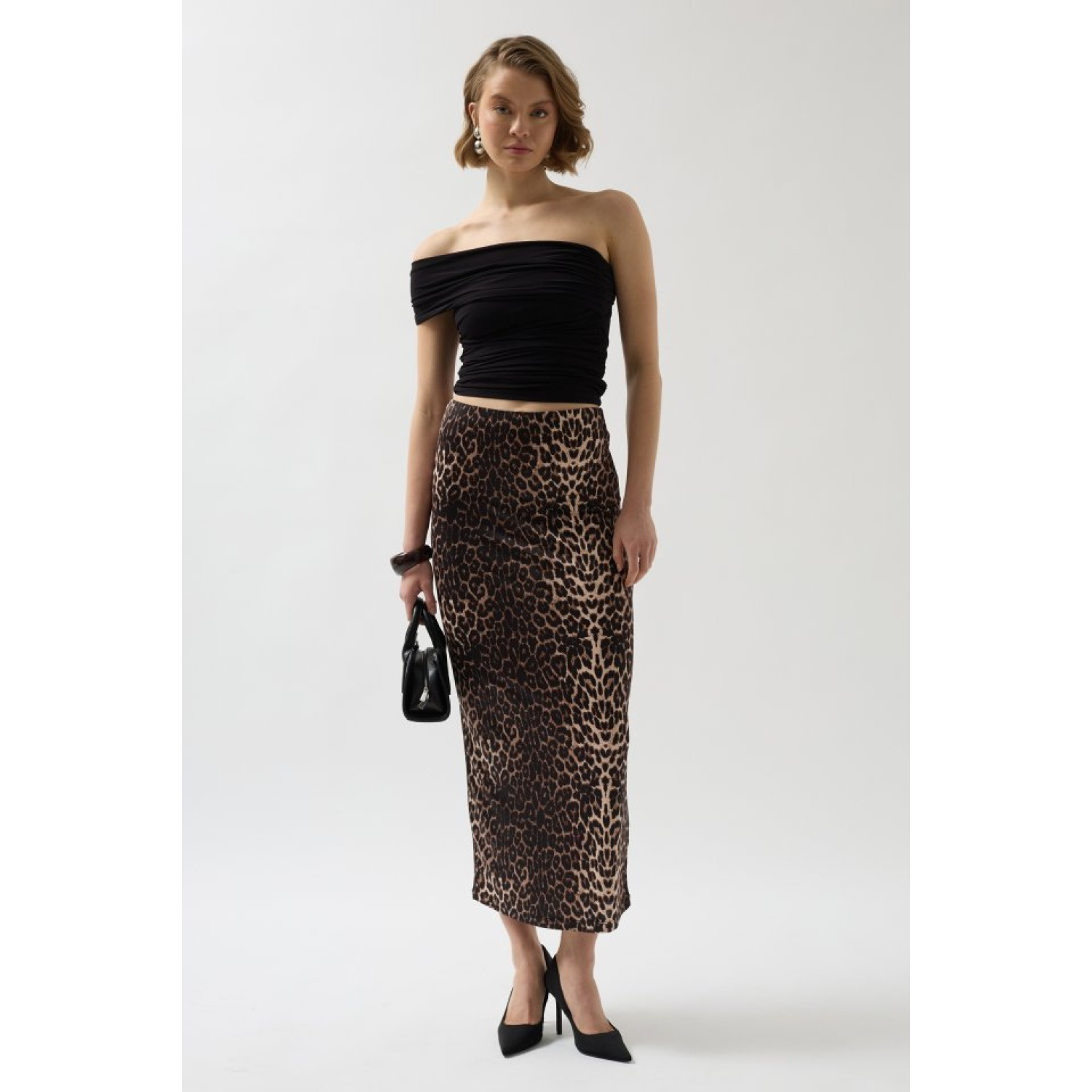 Leopar Desen Midi Etek Leopar Desen Midi Etek