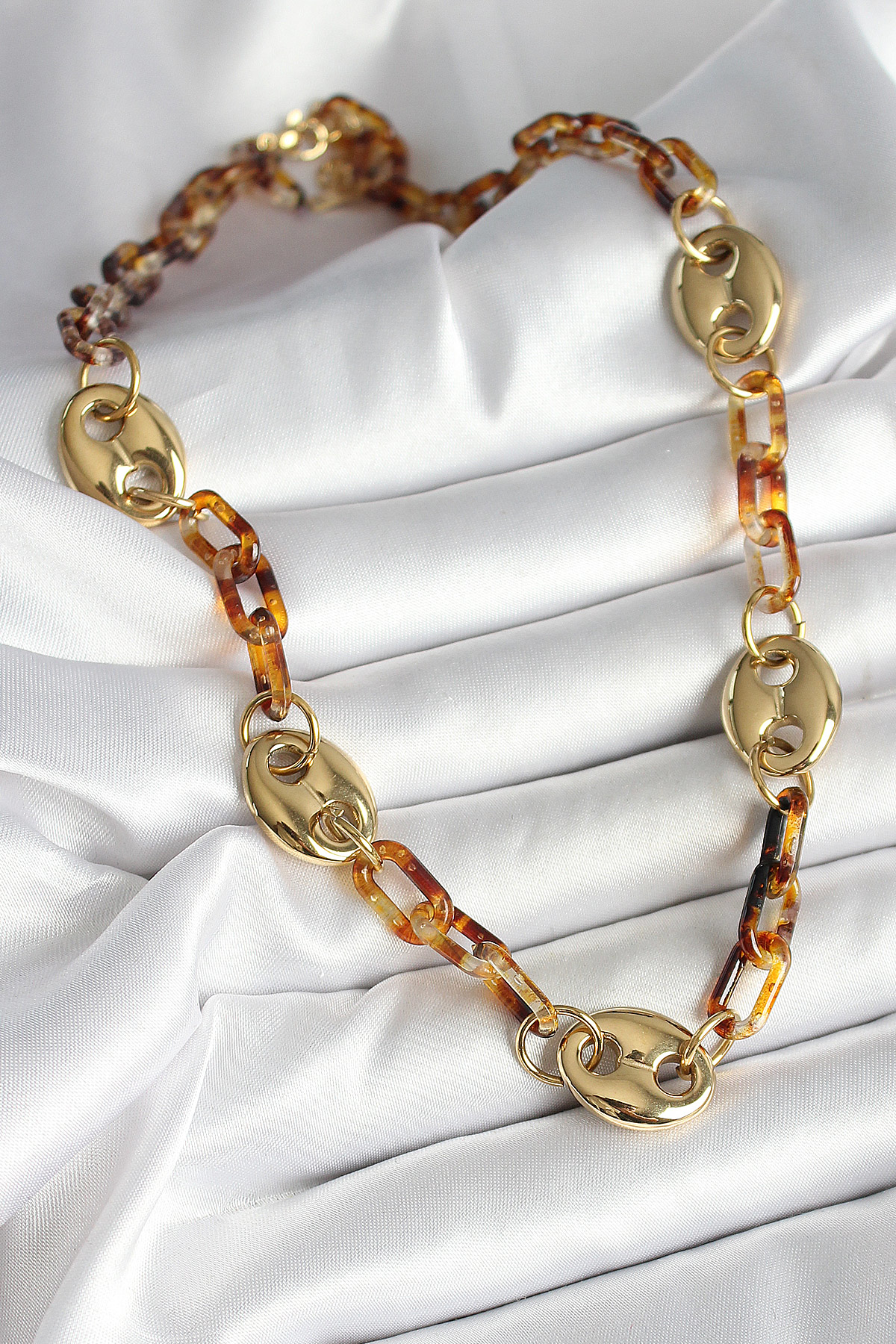 Leopar Desenli Mika Gold Renk Zincir Kadın Kolye - TJ-BKO10237
