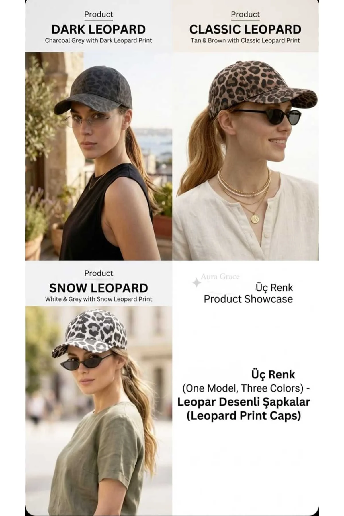 Leopar Desenli Kadın Beyzbol Şapkası - Yazlık Baharlık Spor Ayarlanabilir Cırtlı Kasket Cap Premium Modern Bohem Soft