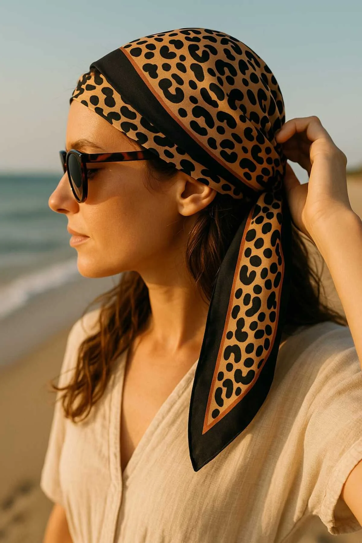 Leopar Desenli Kahve Rengi Şık Kaymaz Kaydırmaz Bandana Fular Eşarp zebra kahverenk