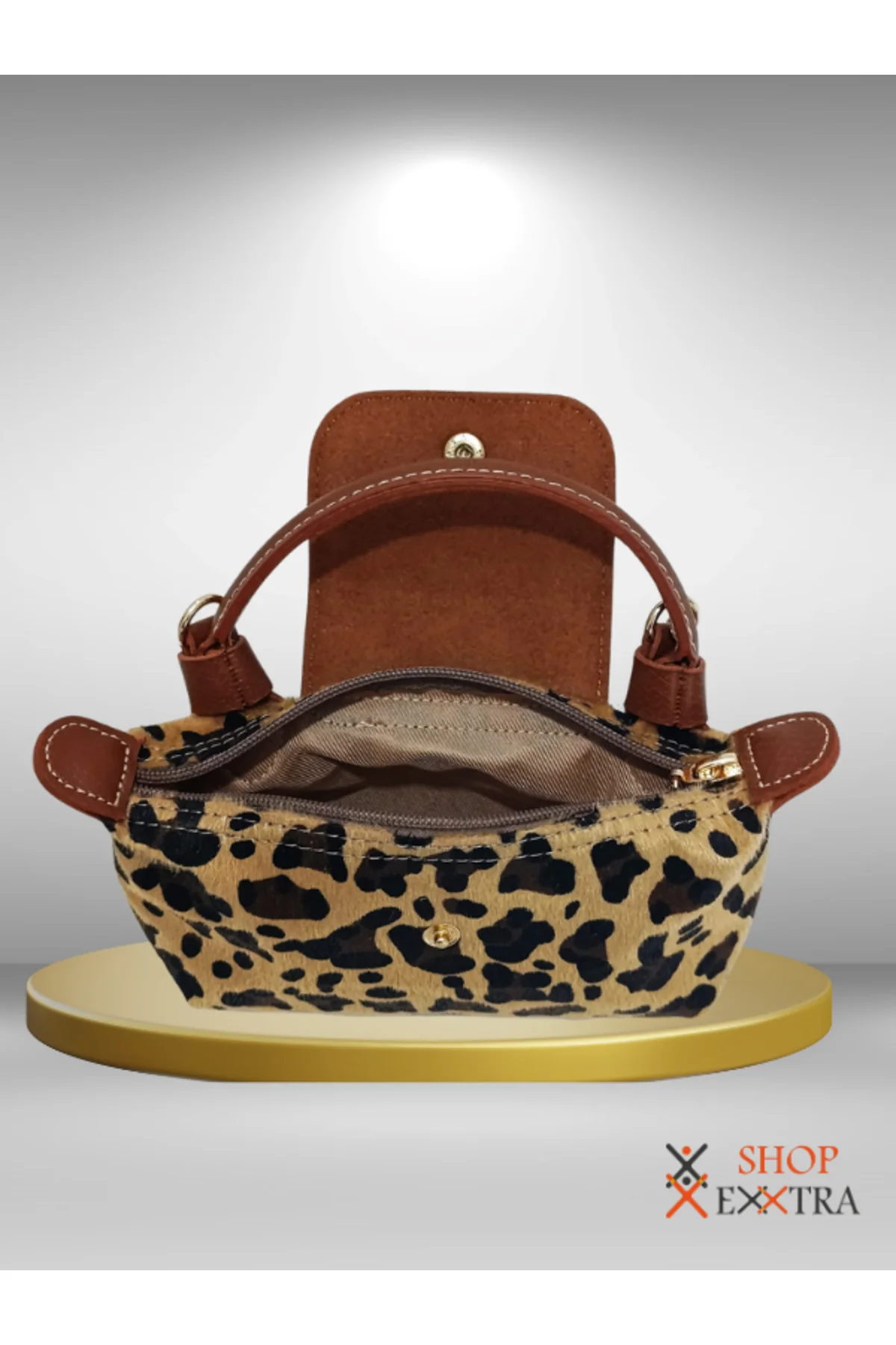 Leopar Desenli Omuz Çantası - Shopper Bag Kadın Makyaj Çantası Si
