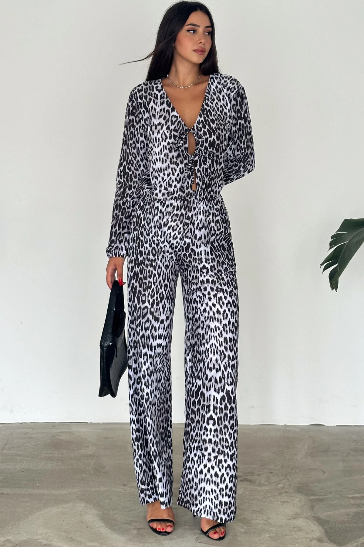 Leopar Desenli Poplin Gömlekli Takım