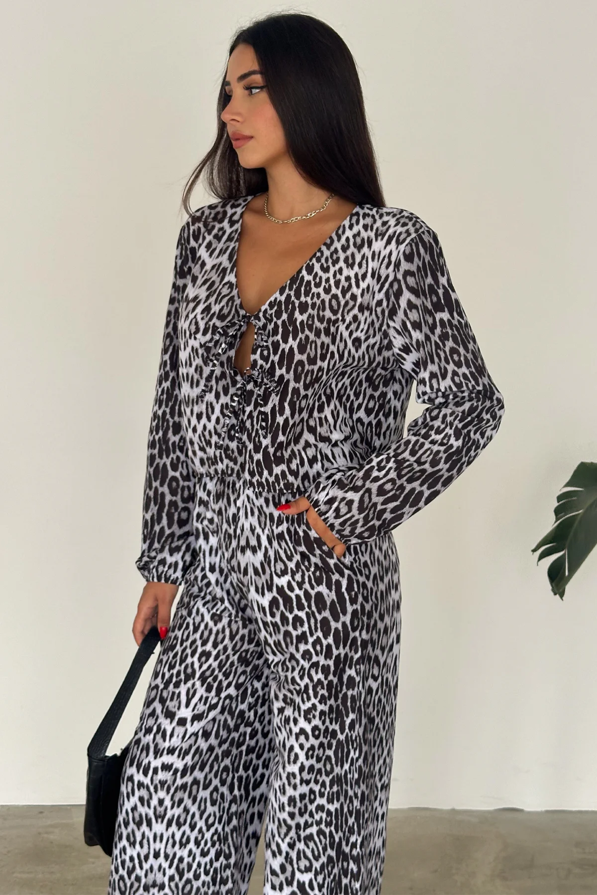 Leopar Desenli Poplin Gömlekli Takım