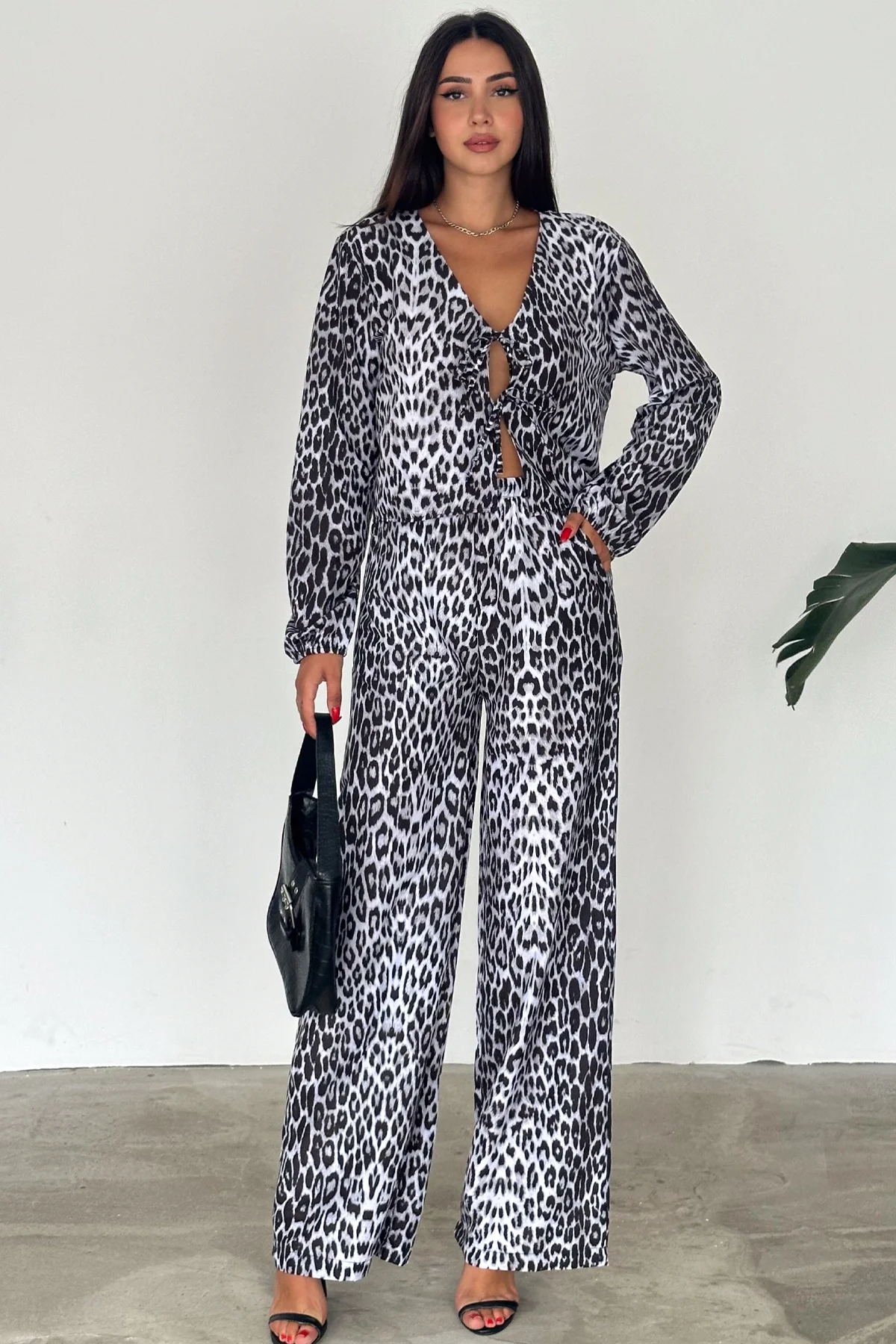 Leopar Desenli Poplin Gömlekli Takım