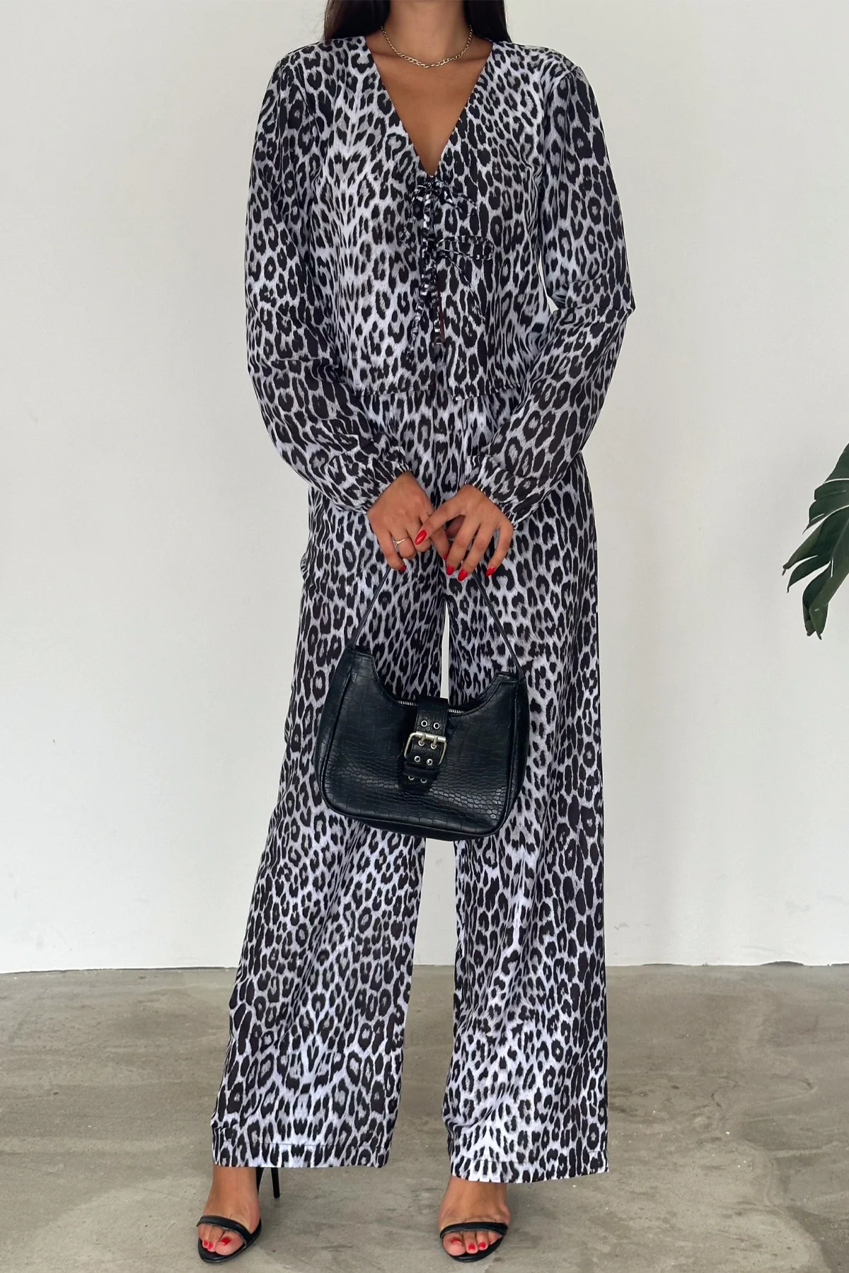 Leopar Desenli Poplin Gömlekli Takım