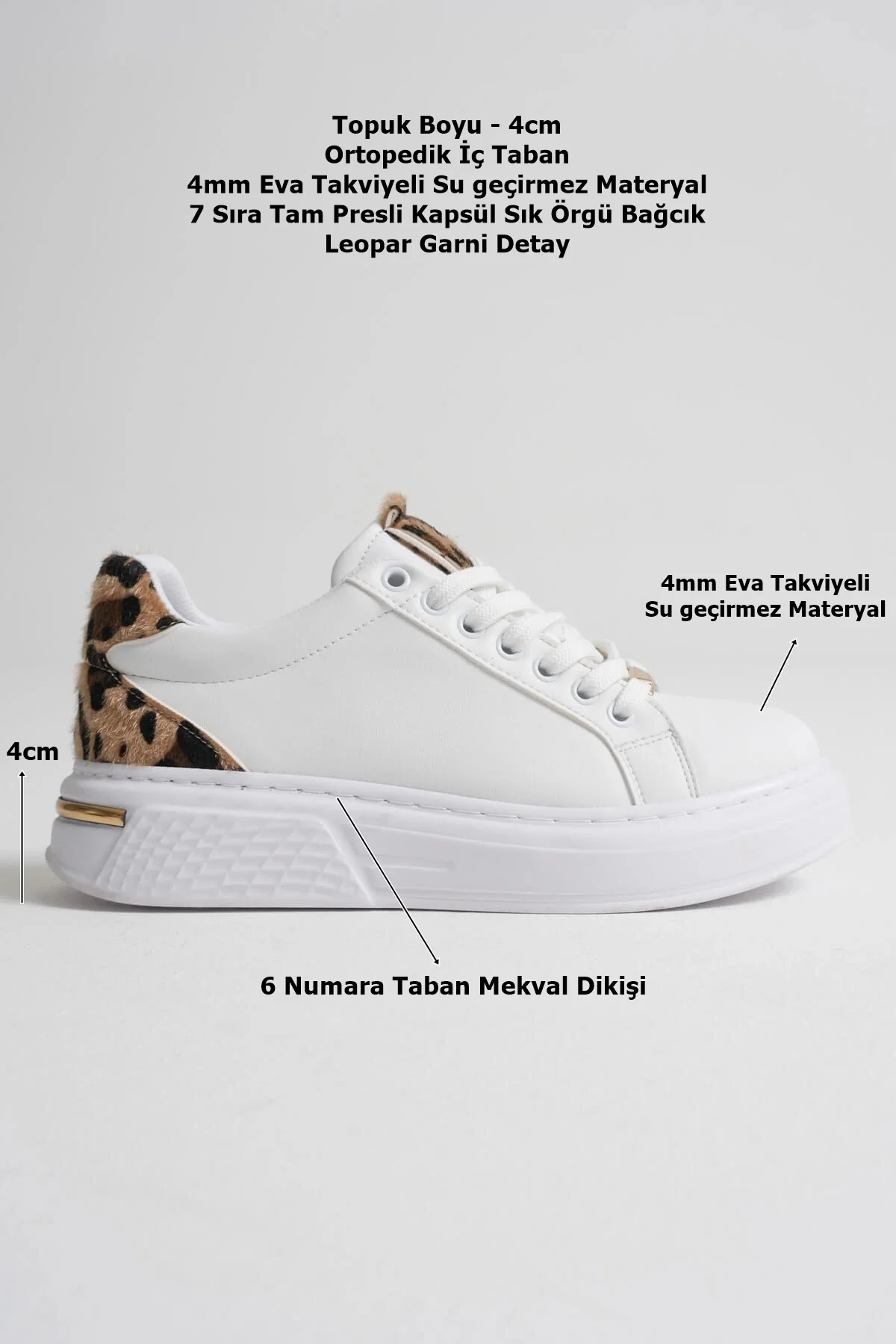 Leopar Detaylı Beyaz Kadın Spor Ayakkabı TR01MS03C
