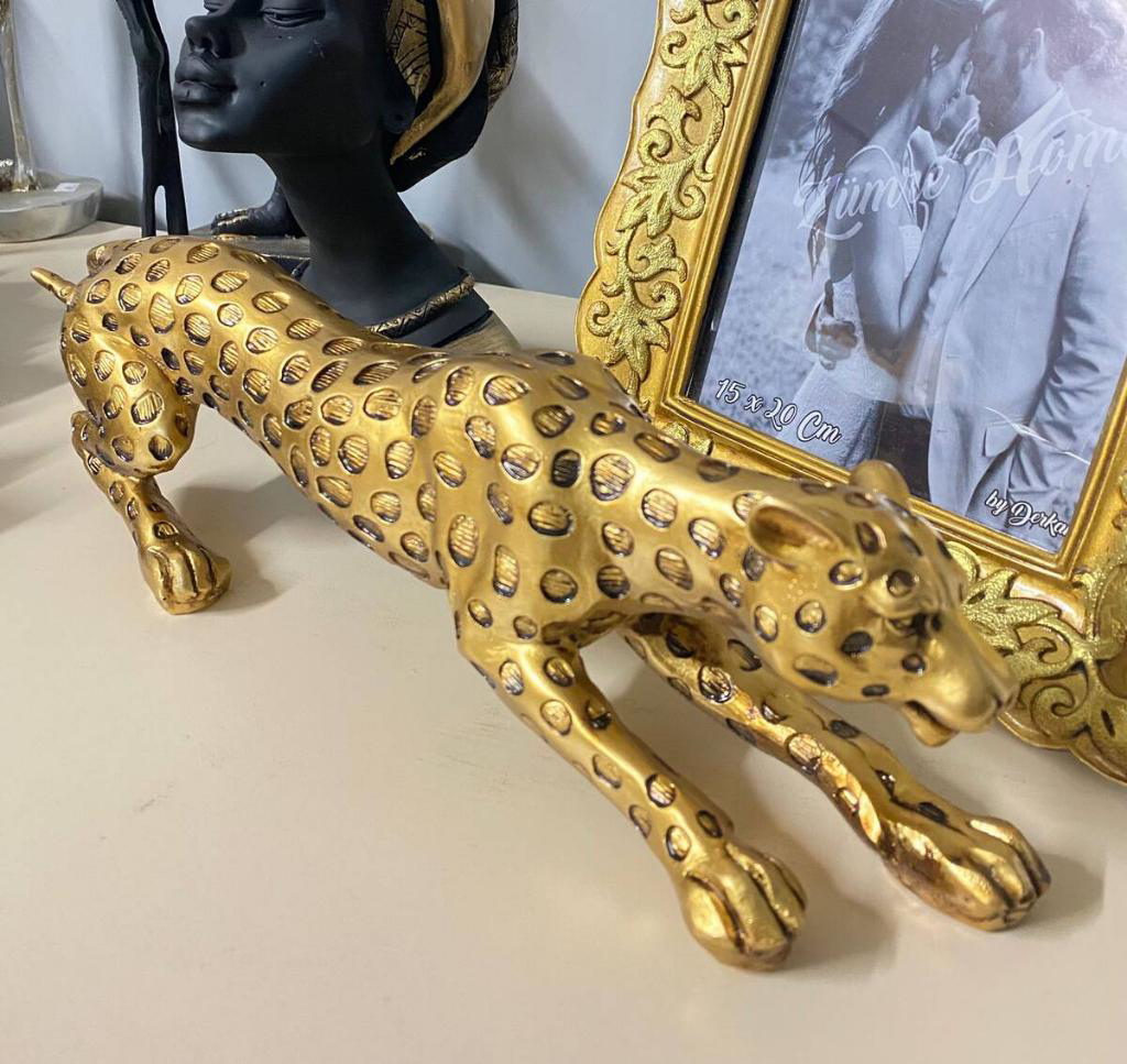 Leopar Eskitme Gold Dekoratif Biblo