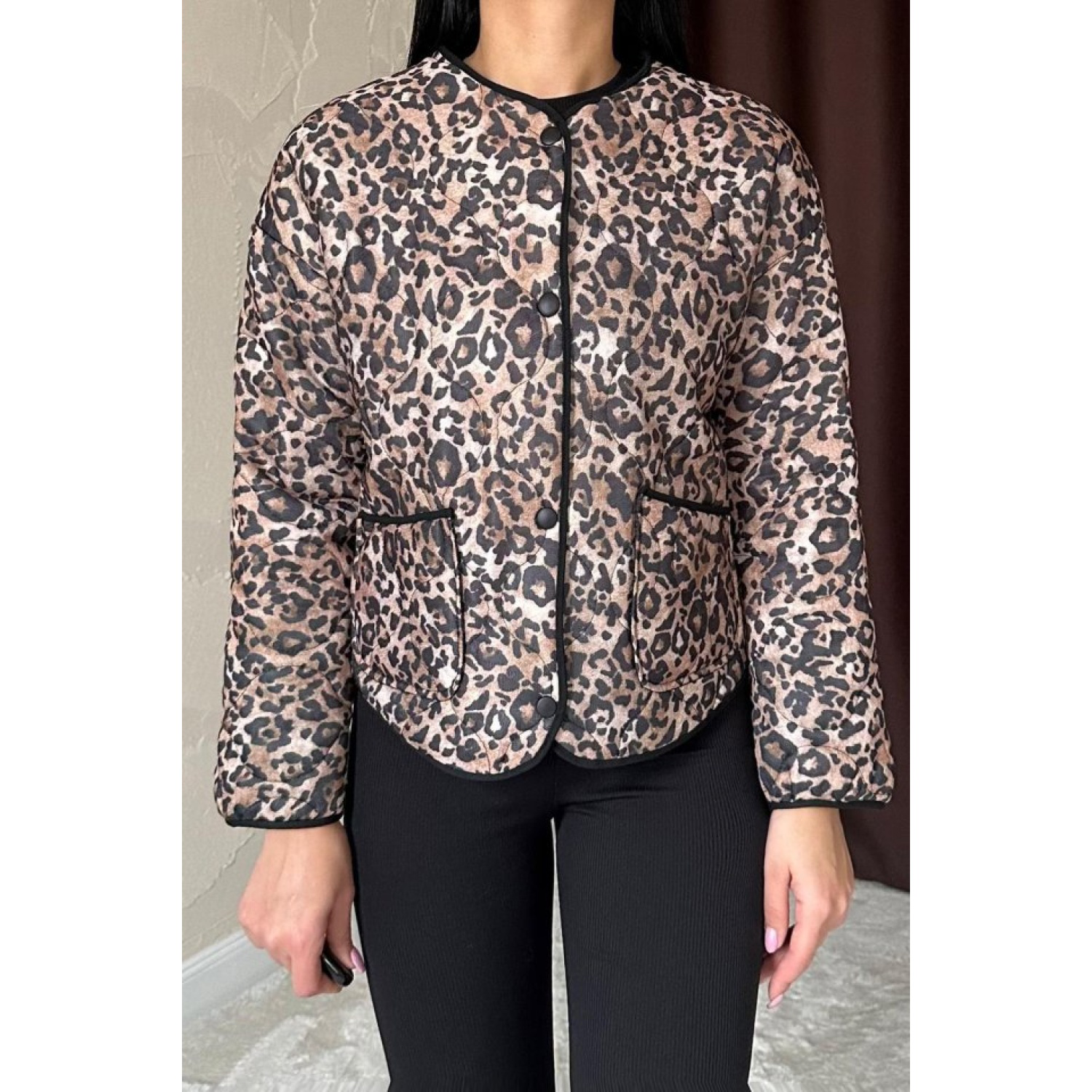 Leopar Leopar Desenli Kapitone Ceket
