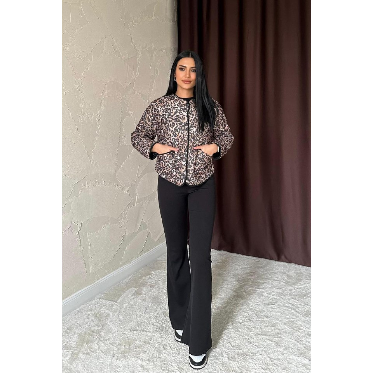Leopar Leopar Desenli Kapitone Ceket