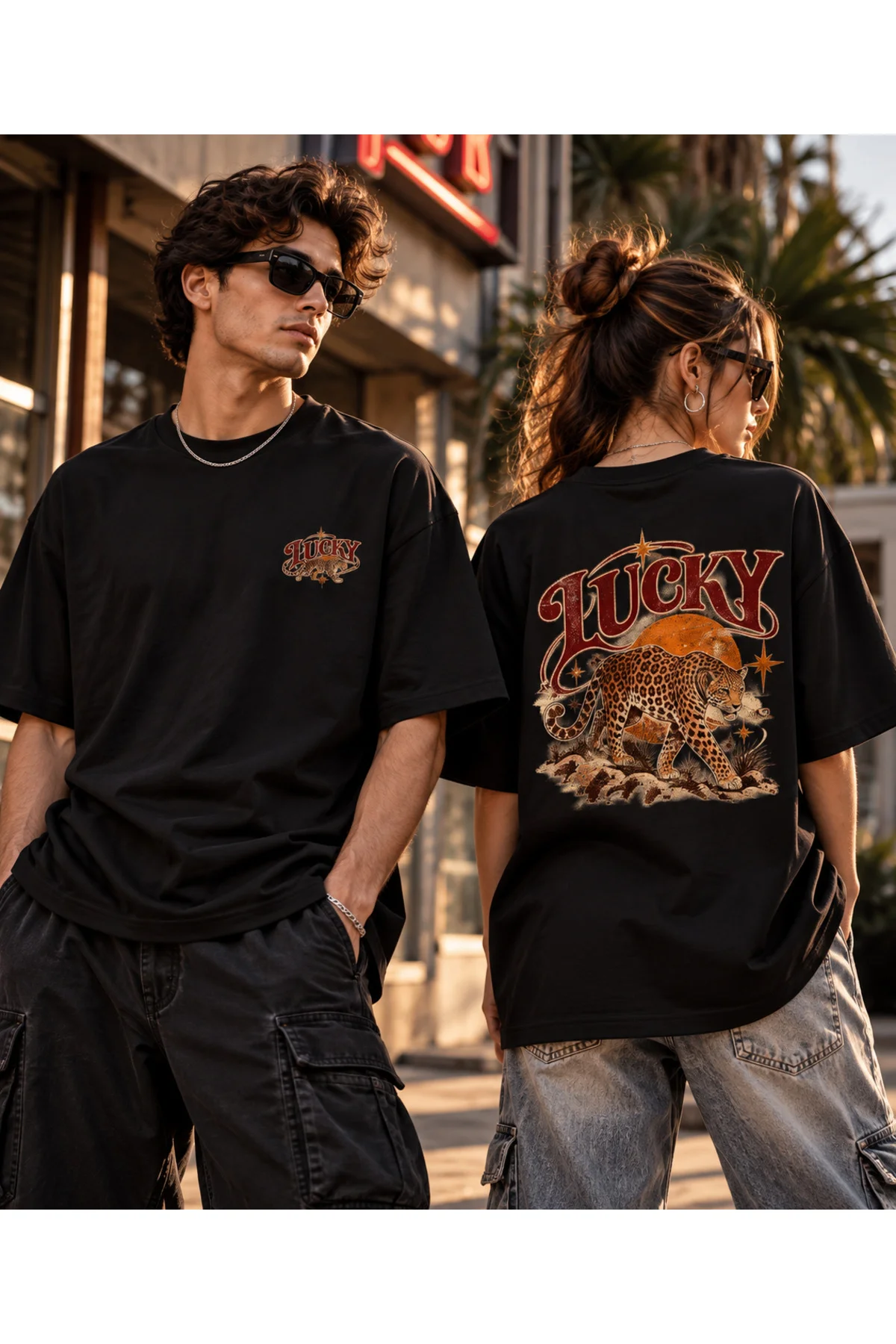 Leopar Lucky Baskılı Oversize Unisex T-Shirt – Ön Arka Baskılı Vintage Streetwear Tişört Leopar Lucky Baskılı Oversize Unisex T-Shirt – Ön Arka Baskılı Vintage Streetwear Tişört